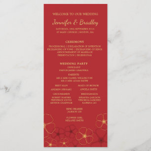 Red Gold Cherry Blossoms Wedding Timeline Programme