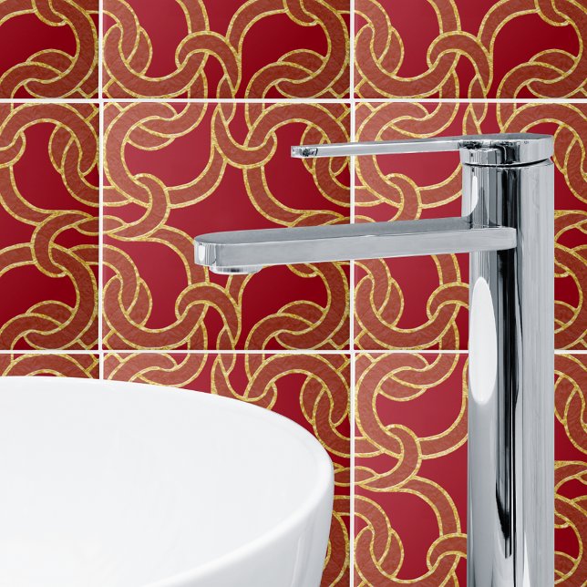  Red & Gold Chic Celtic Knot Seamless Pattern Tile (Creator Uploaded)