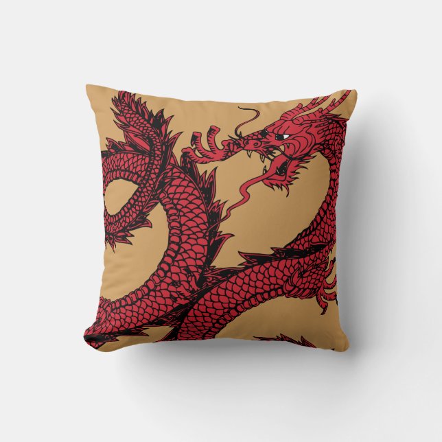 Red & Gold Chinese Dragon Cushion (Front)