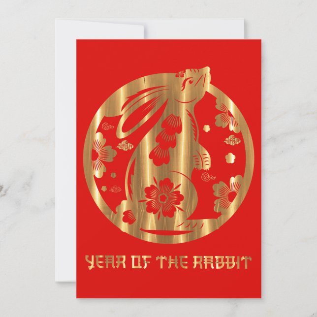 Red Gold Chinese New Year of Rabbit Holiday Card (Front)
