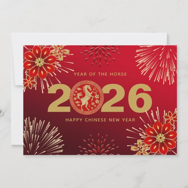 Red Gold Chinese New Year of the Rabbit Holiday Card (Front)