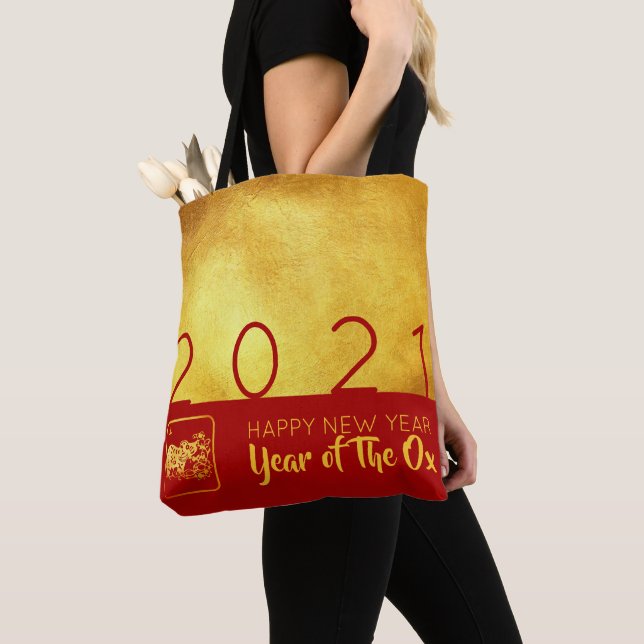 Red Gold Chinese Ox paper-cut 2021 AoTB Tote Bag (Close Up)