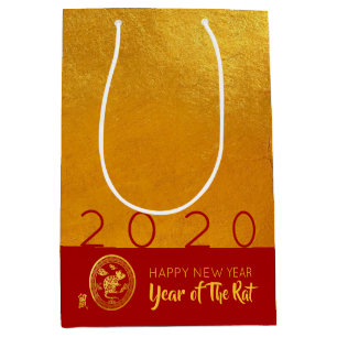 Red Gold Chinese Rat paper-cut 2020 M Gift Bag