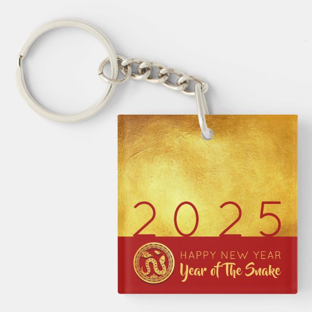 Red Gold Chinese Snake paper-cut 2025 ASqK Key Ring (Front)