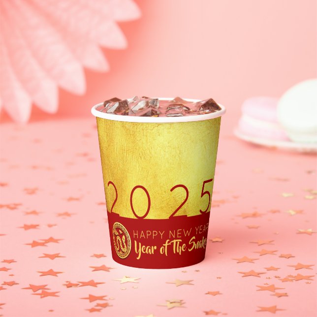 Red Gold Chinese Snake paper-cut 2025 PC Paper Cups (Insitu)