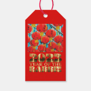 Red Gold Chinese Water Rabbit New Year Gift Tags