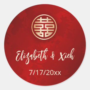 Red Gold Chinese Wedding Add Names Classic Round Sticker