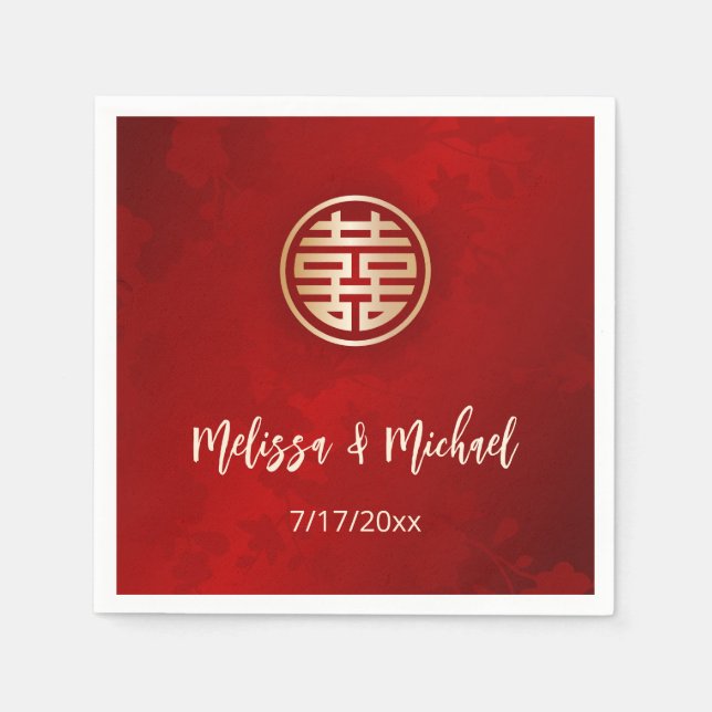   Red  Gold Chinese Wedding Custom  Napkin (Front)