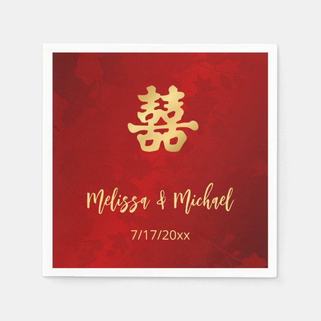   Red  Gold Chinese Wedding Custom  Napkin (Front)