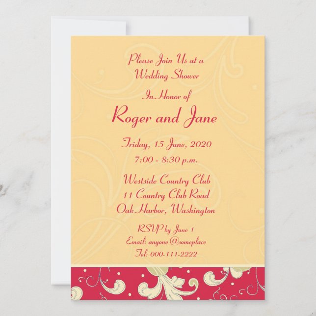 Red, Gold, Christian Cross, Bridal Shower Card (Front)