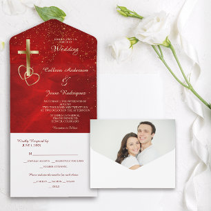 Red Gold Christian Cross Photo Template Wedding