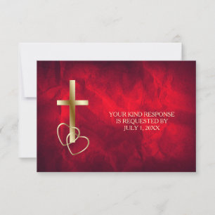 Red Gold Christian Cross Wedding RSVP Card
