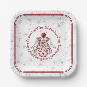 Red & Gold Christmas Angel of Song & Stars Paper Plate