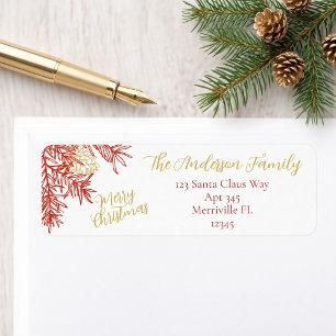  Red Gold Christmas Botanical Return Address