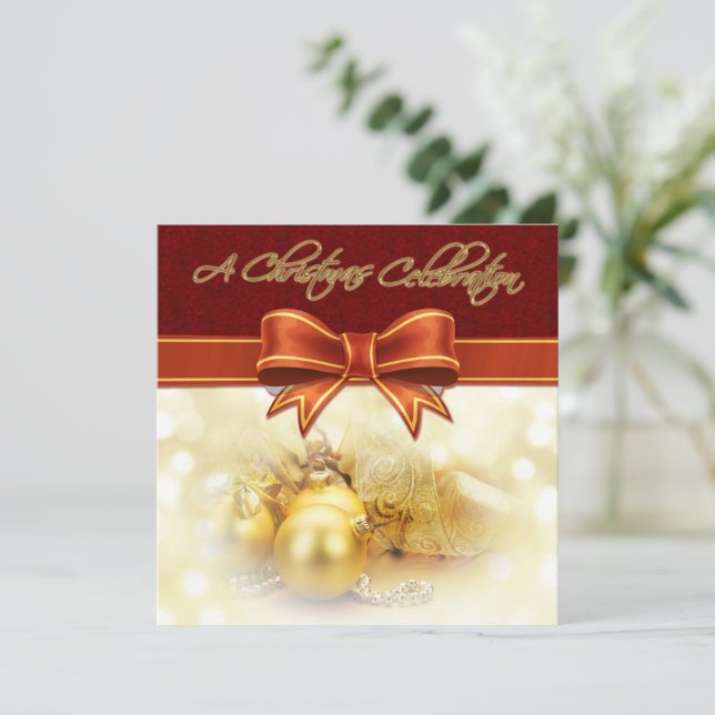 Red Gold Christmas Celebration Invitation Card (Standing Front)