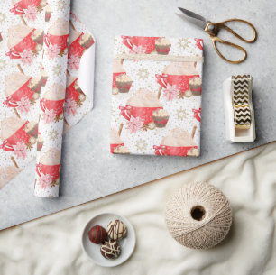 Red & Gold Christmas Cocoa Dessert Pattern Wrapping Paper