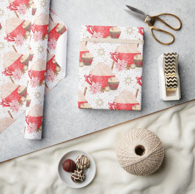 Red & Gold Christmas Cocoa Dessert Pattern Wrapping Paper (Crafts)