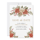 Red Gold Christmas Floral Photo Wedding