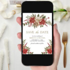 Red Gold Christmas Floral Photo Wedding
