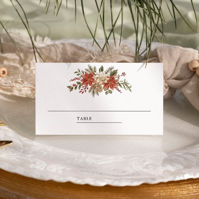 Red Gold Christmas Floral Wedding Place Card (Creator Uploaded)