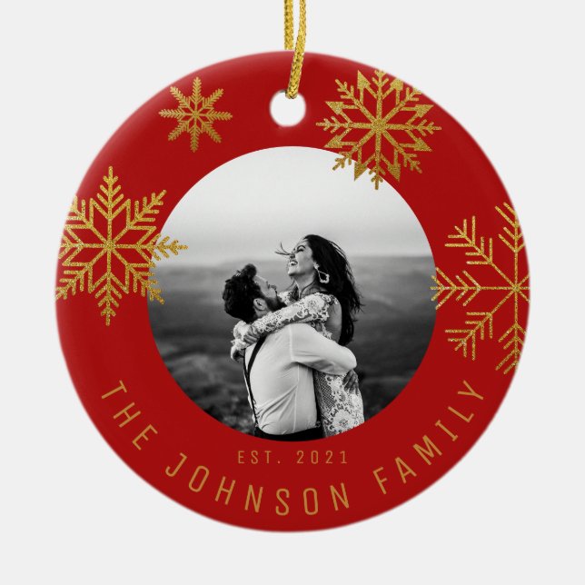 Red Gold Christmas Gift for Newlyweds Ceramic Tree Decoration (Front)