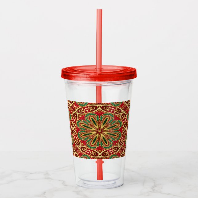 Red Gold Christmas Holiday Acrylic Tumbler (Front)