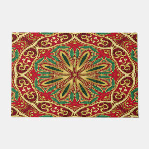 Red Gold Christmas Holiday Doormat