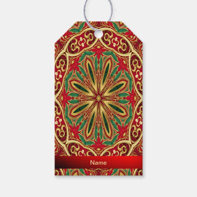 Red Gold Christmas Holiday Gift Tag (Front)