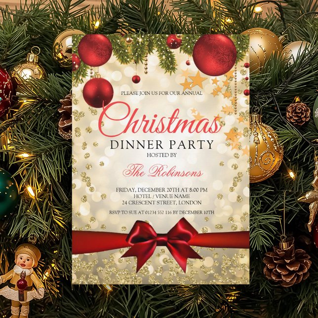 Red Gold Christmas Holiday Party Invitation (Red Gold Christmas Holiday Party Invitation)