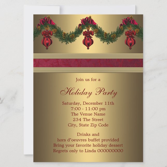 Red Gold Christmas Holiday Party Invitation (Front)