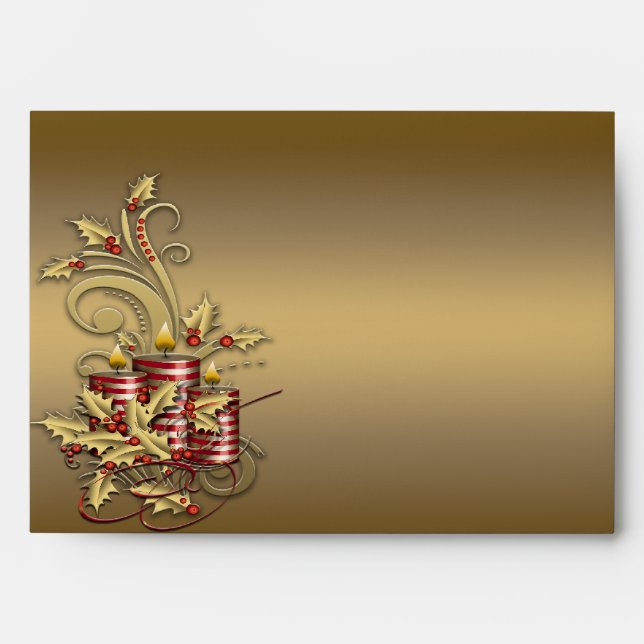 Red & Gold Christmas Holly Gold Christmas Envelope (Front)