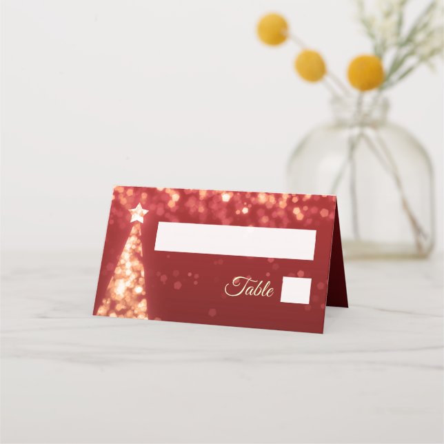 Red Gold Christmas Lights Wedding Place Card (Front)