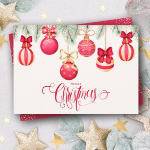 Red Gold Christmas Ornaments Holiday Card