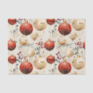 Red Gold Christmas Ornaments Holly Berry Decoupage Tissue Paper
