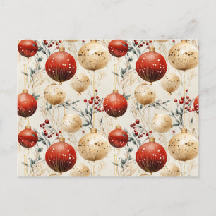 Red Gold Christmas Ornaments Holly Berry Postcard