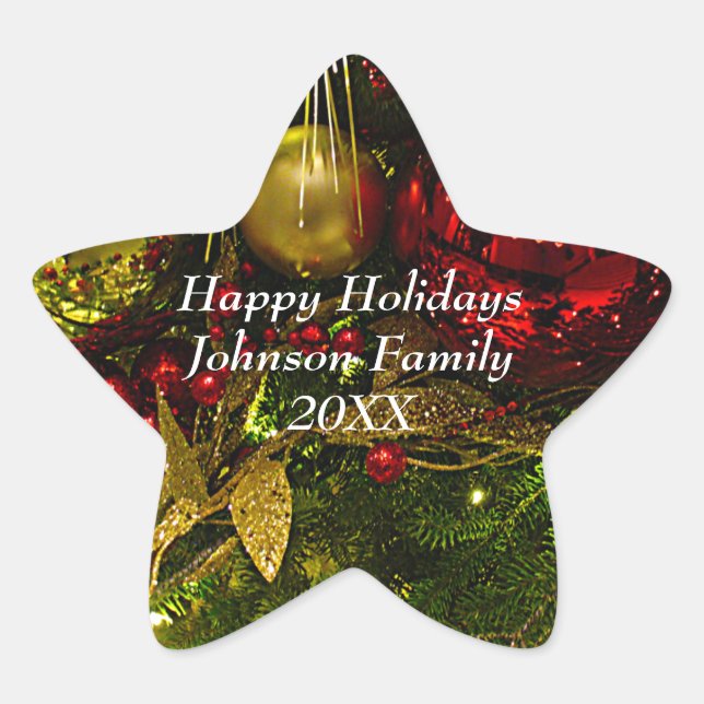 Red & Gold Christmas Ornaments Tree Star Sticker (Front)