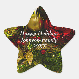 Red & Gold Christmas Ornaments Tree Star Sticker