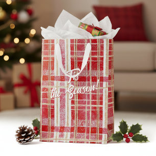 Red Gold Christmas Plaid Pattern#2 ID1009 Medium Gift Bag