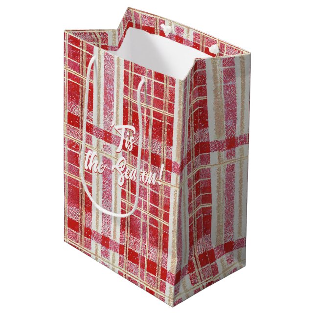 Red Gold Christmas Plaid Pattern#2 ID1009 Medium Gift Bag (Front Angled)