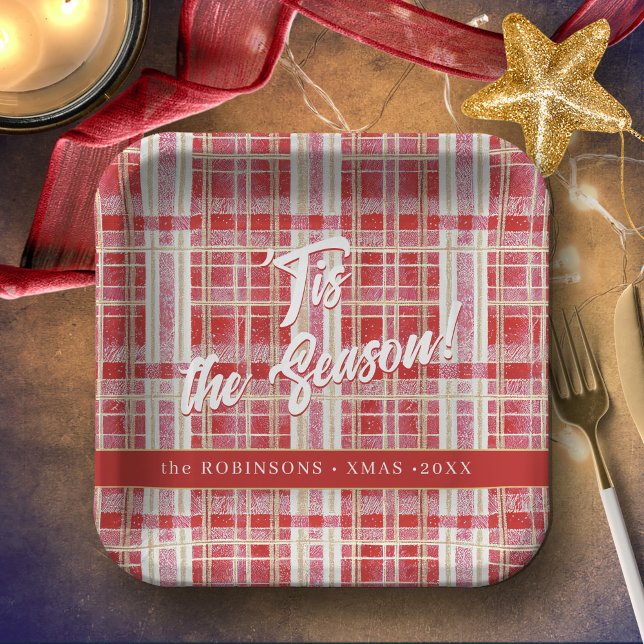 Red Gold Christmas Plaid Pattern#2 ID1009 Paper Plate (Creator Uploaded)