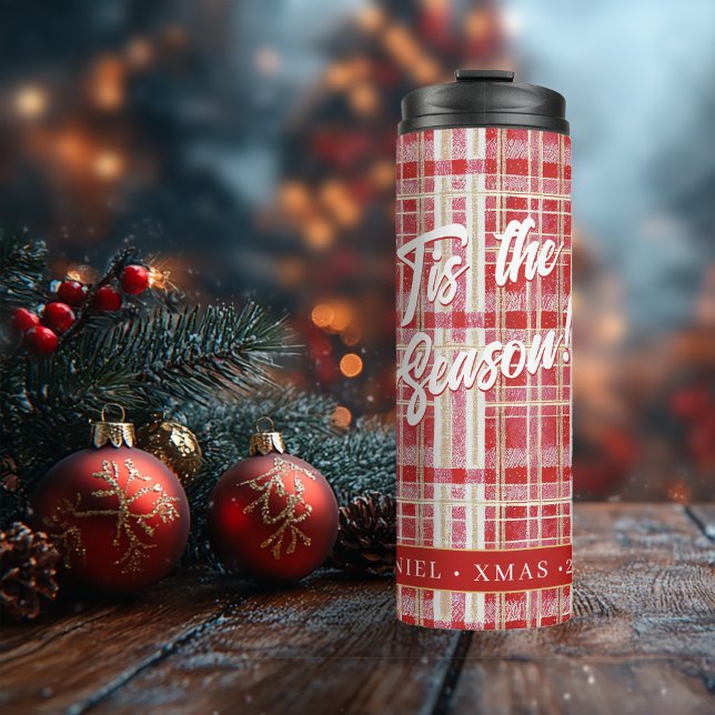 Red Gold Christmas Plaid Pattern#2 ID1009 Thermal Tumbler (Creator Uploaded)