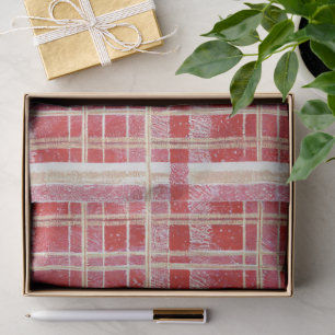 Red Gold Christmas Plaid Pattern#2 ID1009 Tissue Paper