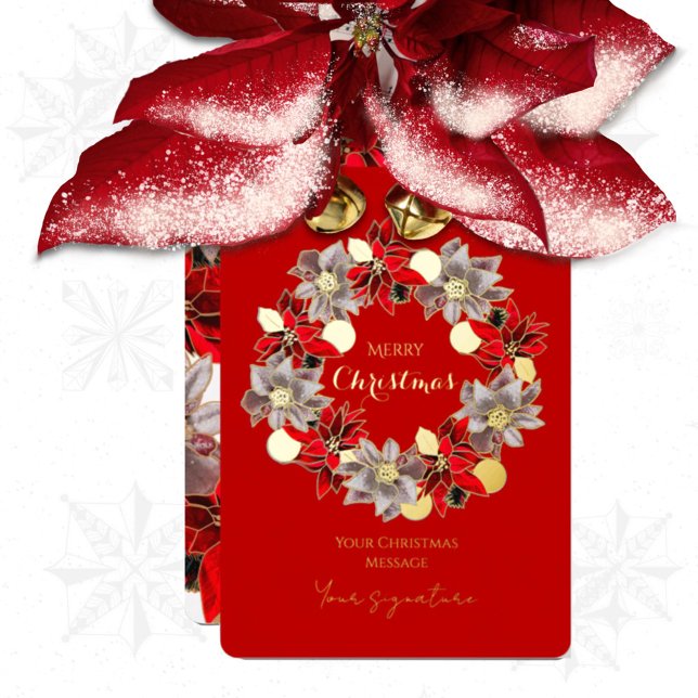 Red & Gold Christmas Poinsettia Wreath Foil Holida Foil Holiday Card (Creator Uploaded)