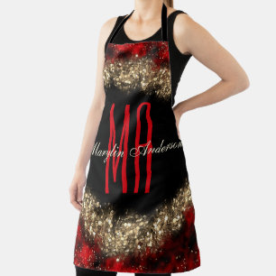 RED & GOLD CHRISTMAS SHIMMER CUSTOM MONOGRAM APRON