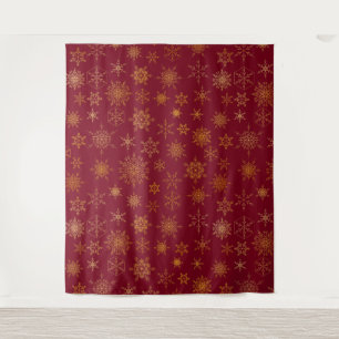 Red Gold Christmas Snowflake Selfie Photo Backdrop Tapestry