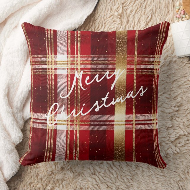 Red Gold Christmas Tartan Pattern#7 ID1009 Cushion (Blanket)