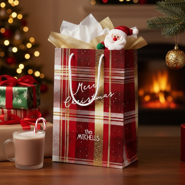Red Gold Christmas Tartan Pattern#7 ID1009 Medium Gift Bag (Creator Uploaded)