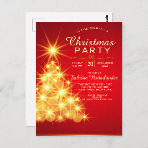 Red Gold Christmas Tree Holiday Party Invitation Postcard