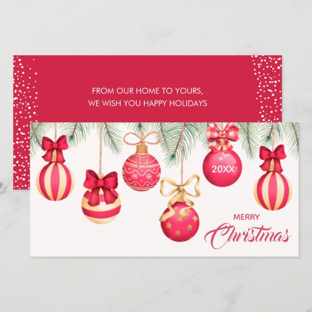 Red Gold Christmas Tree Ornaments Holiday Card (Front/Back)