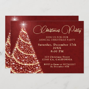 Red & Gold Christmas Tree Ornaments Party Invitation